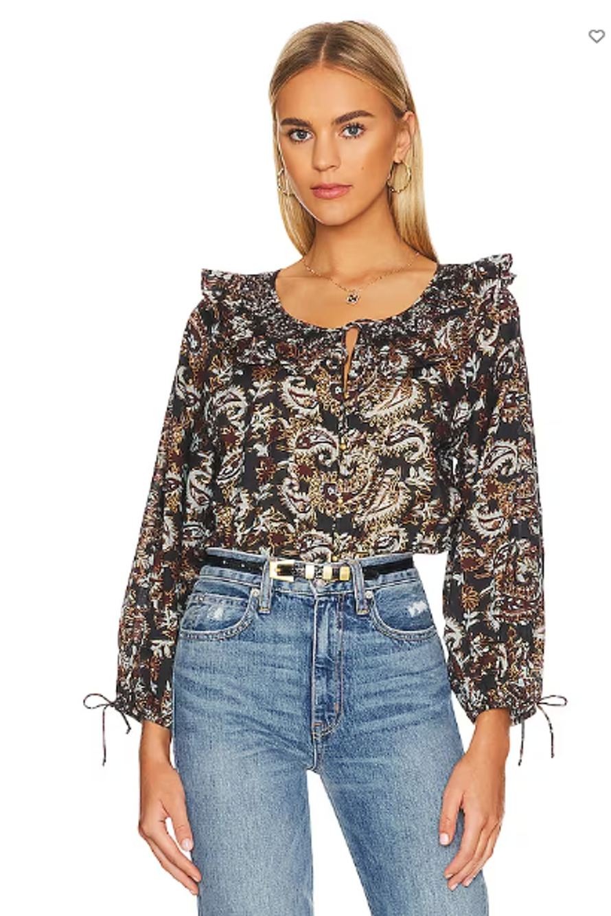 CLEOBELLA NWT Jillian Black Brown Paisley Print Organic Cotton Blouse // XL
